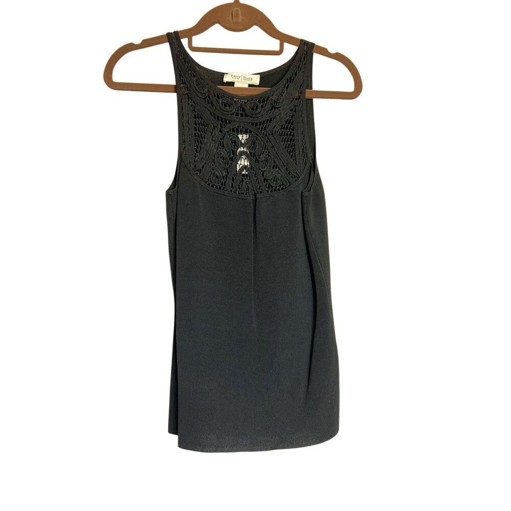 White House Black Market Tank Top Womens Small Black Crochet Soutache Trim NWT